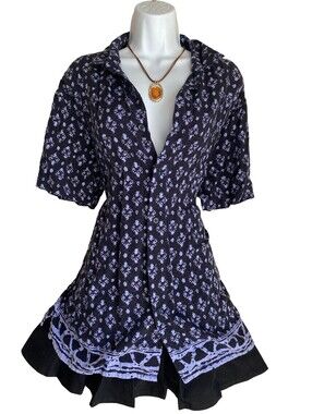 Vintage City Streets Plus XL Black Lilac Floral Button Up Tunic Blouse Whimsigoh